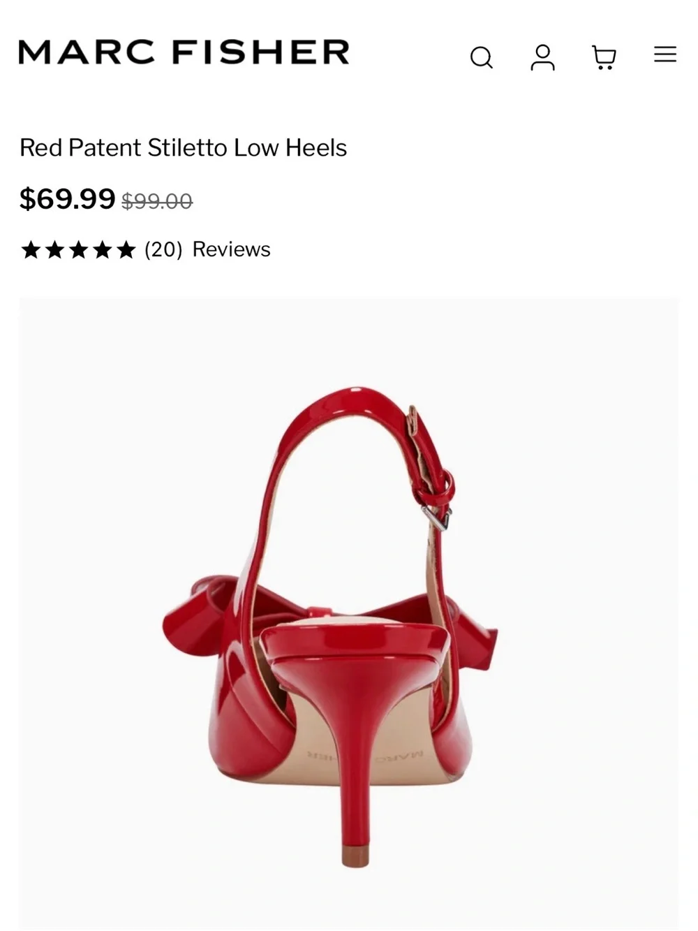 Marc Fisher Red Patent Slingback Kitten Heel with Bow